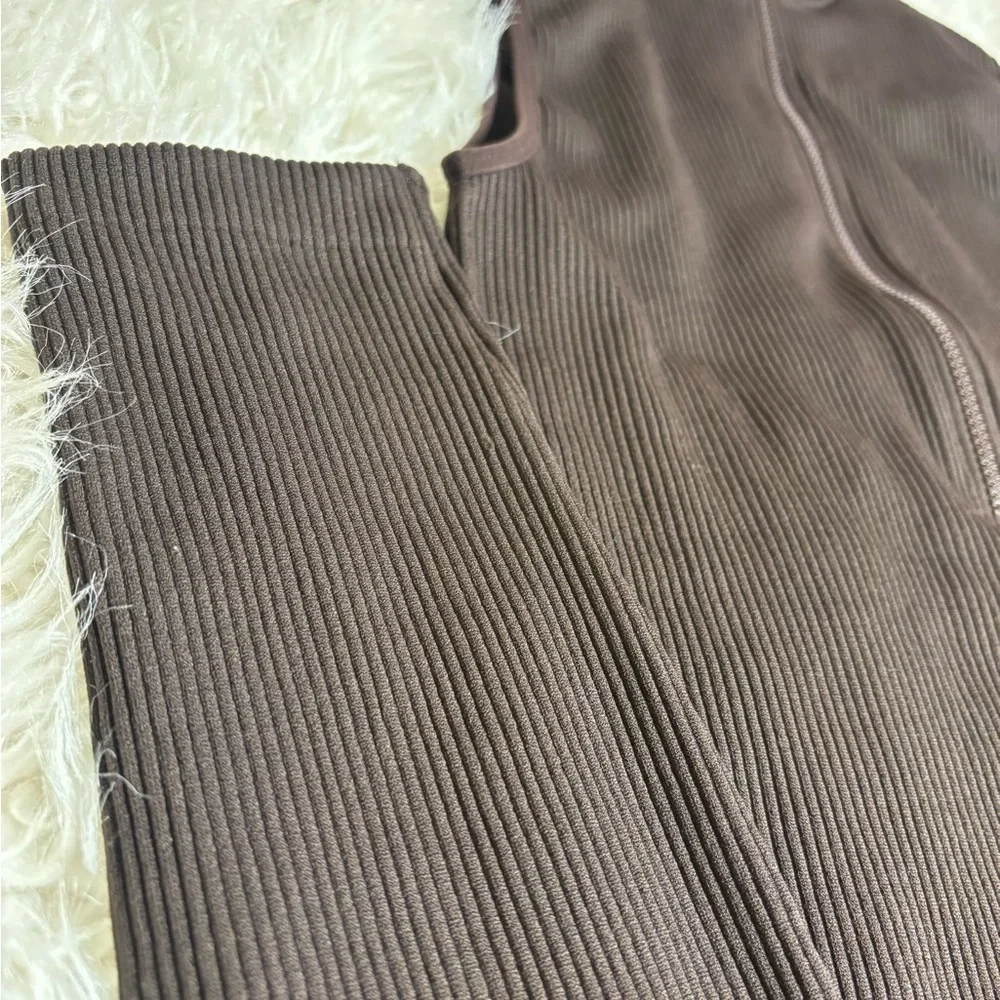 Brown Ribbed Women's Jumpsuit - Picture 5 of 9